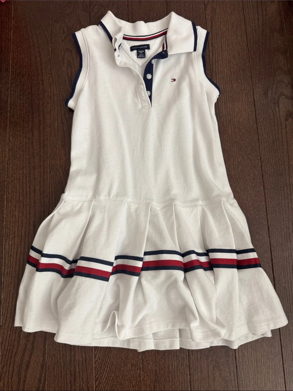Tommy Hilfiger White Sleeveless Polo Dress with Navy & Red Bands